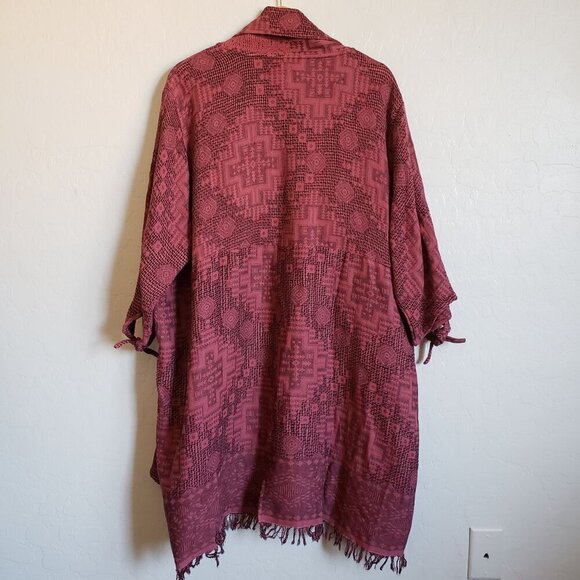 Passage Gauzy Cotton Jacquard Waterfall Open Cardigan Fringe Burgundy One Sz NEW - Picture 10 of 12